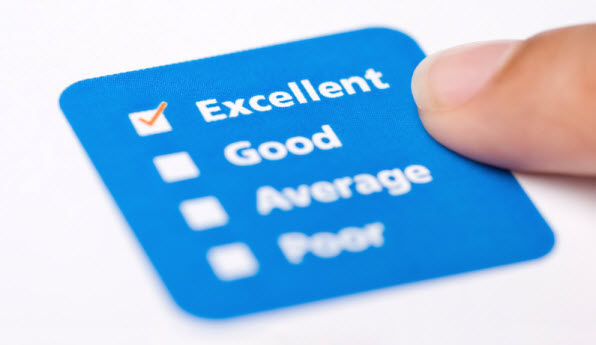 A stock image displaying a rating of adjectives, the top one names "Excellent" being selected with a checkmark