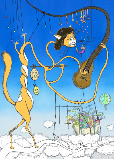 Surreal cat with guitar