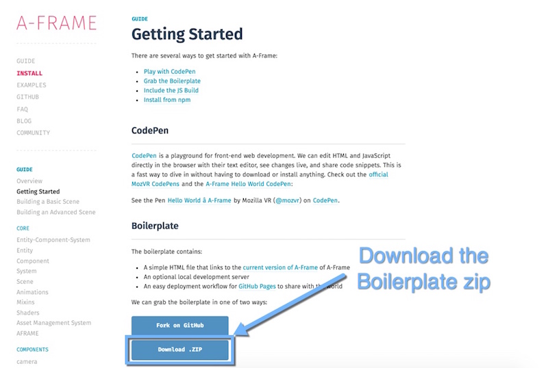 Downloading the A-Frame Boilerplate