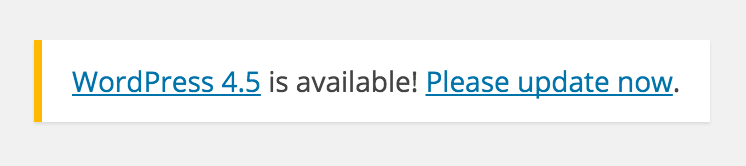 WordPress 4.5 Update Message