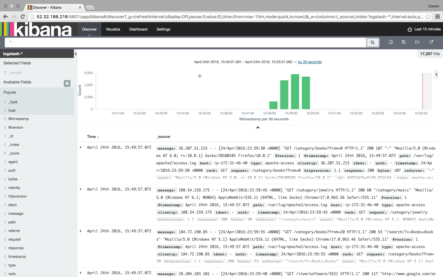 Kibana interface