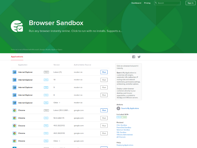 free browser sandbox