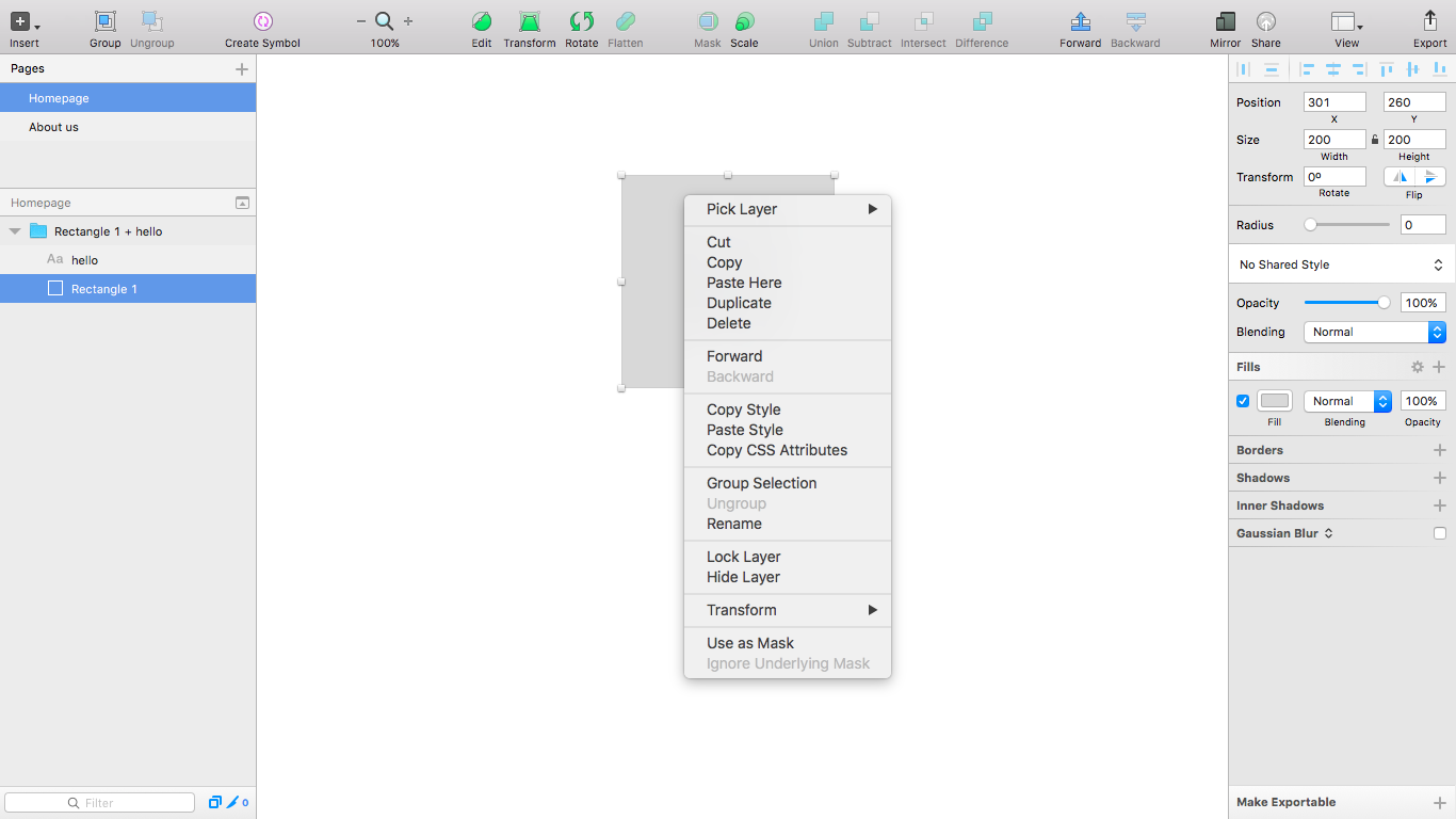 The context menu when hovered over a layer