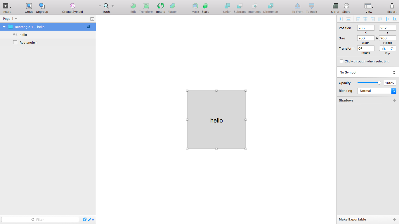 Rectangle and text layers wrapped in a group