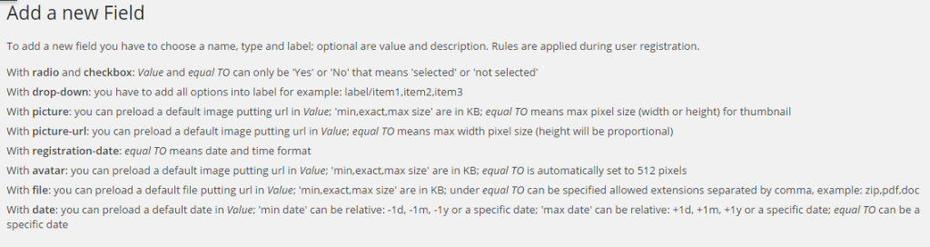 Figure 5: Cimy User Extra Fields