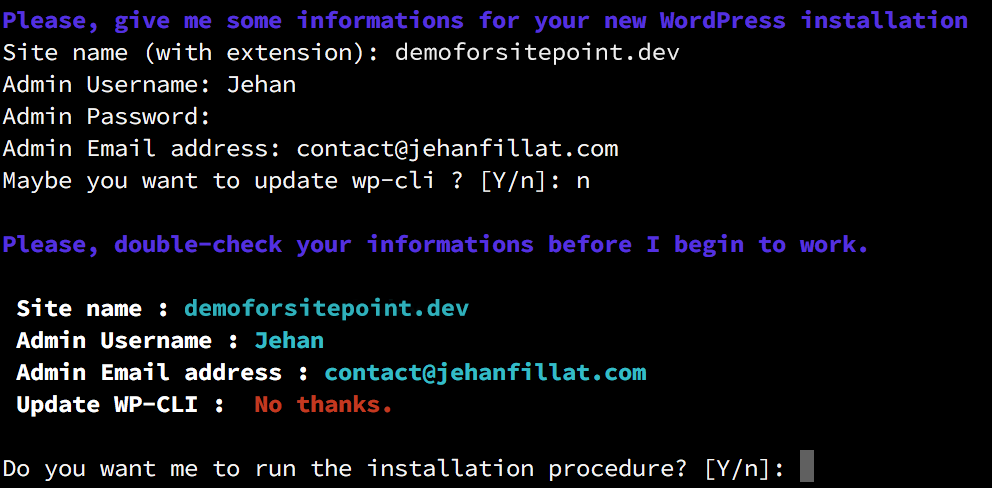 Create a WordPress install with Please