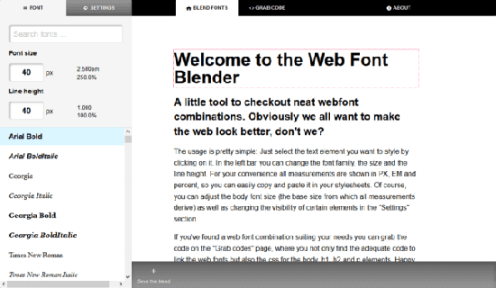Web Font Blender website