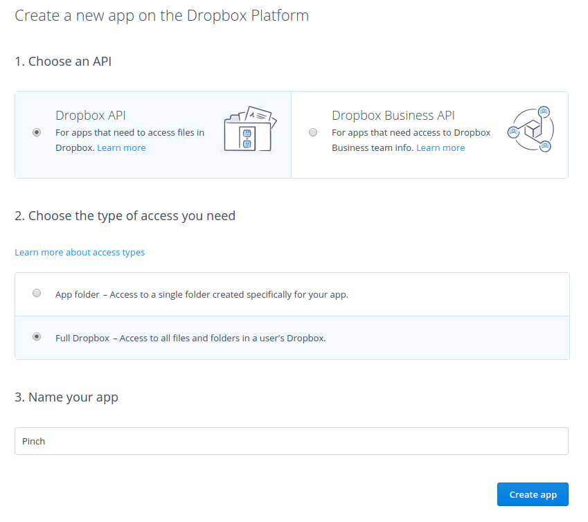 create dropbox app