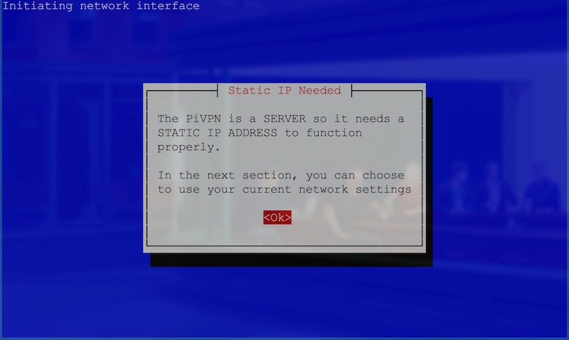 Screen telling you to have a static IP