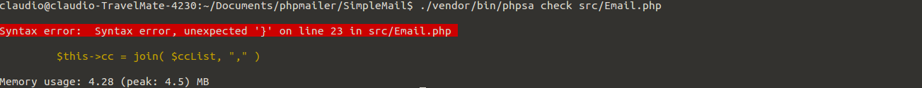 PHPSA syntax errors