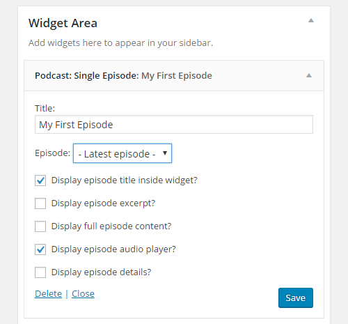 single episode widget