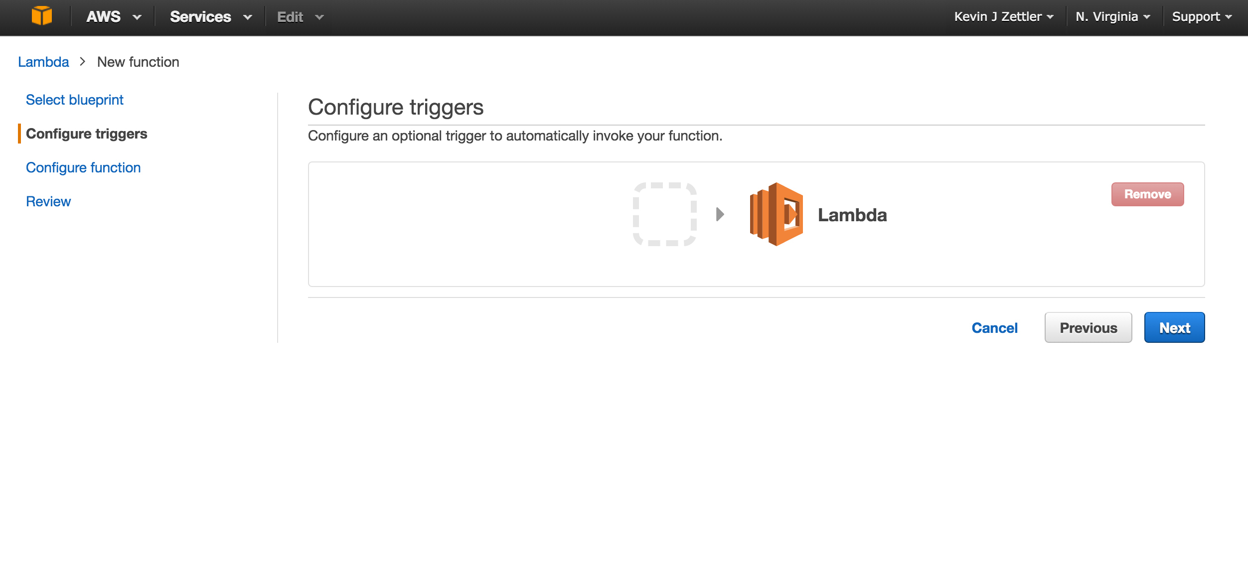Screenshot of the Configure triggers screen