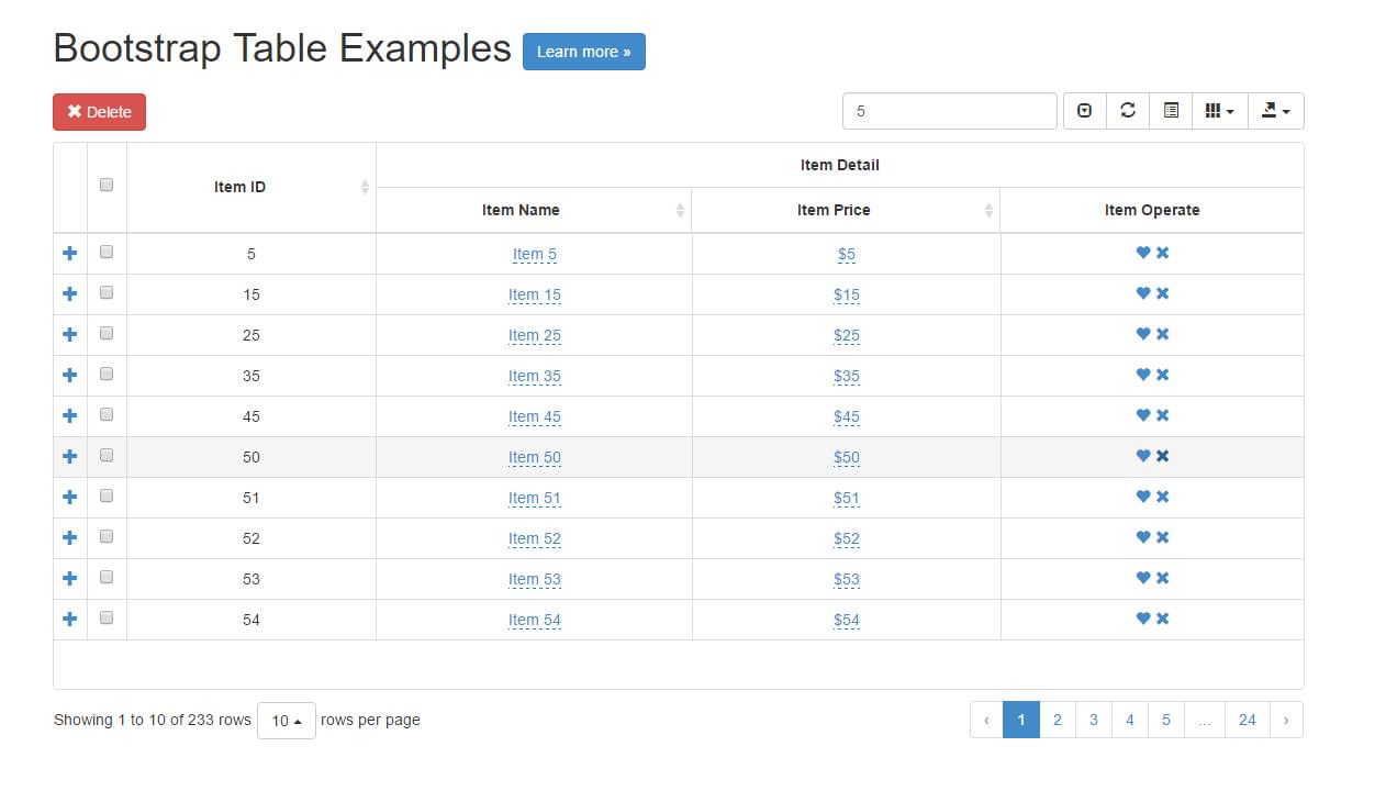 An example of Bootstrap table in action