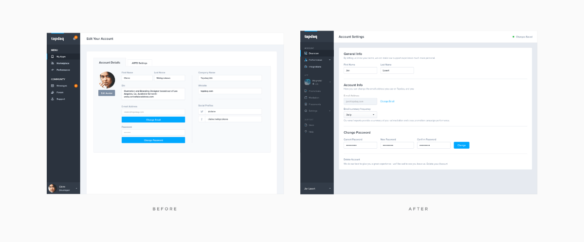 Account Settings — Before & After