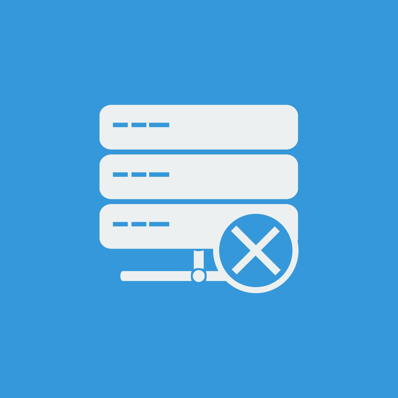 Vector icon of server with X mark, indicating a failed state, like unrenewed Letsencrypt certificates