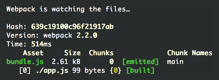 Console output of running webpack in watch mode
