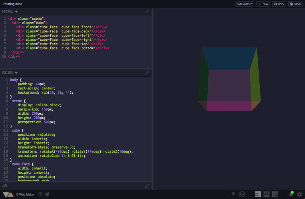 A screen shot of the Web Maker interface