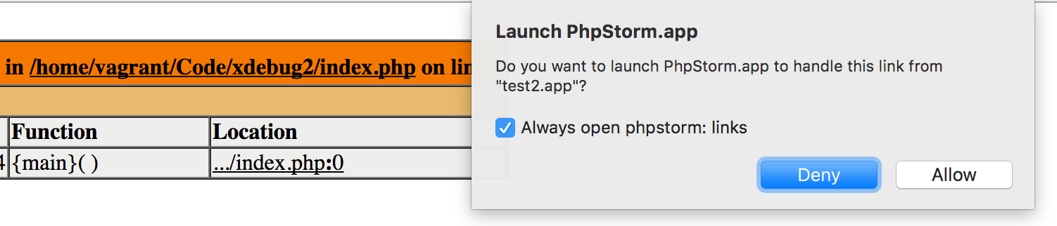 Xdebug allows clicking through to the IDE