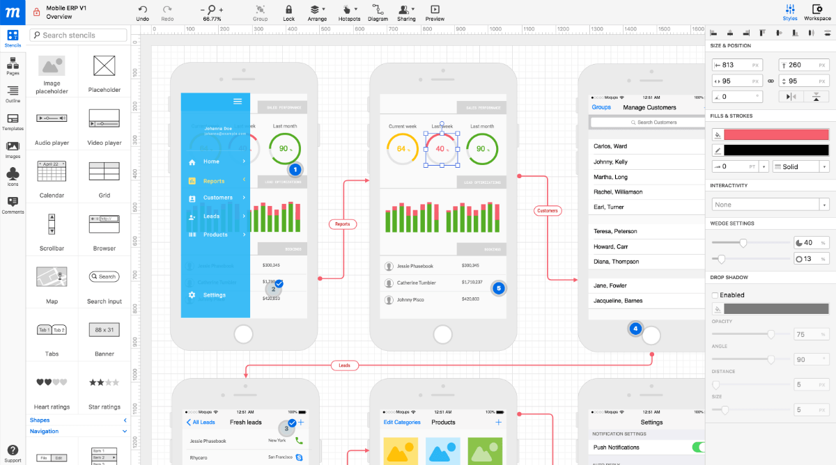 Moqups used for developing mobile app mockups