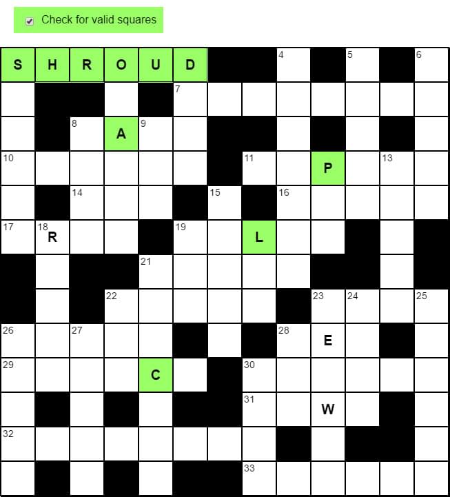 Crossword valid squares highlighted