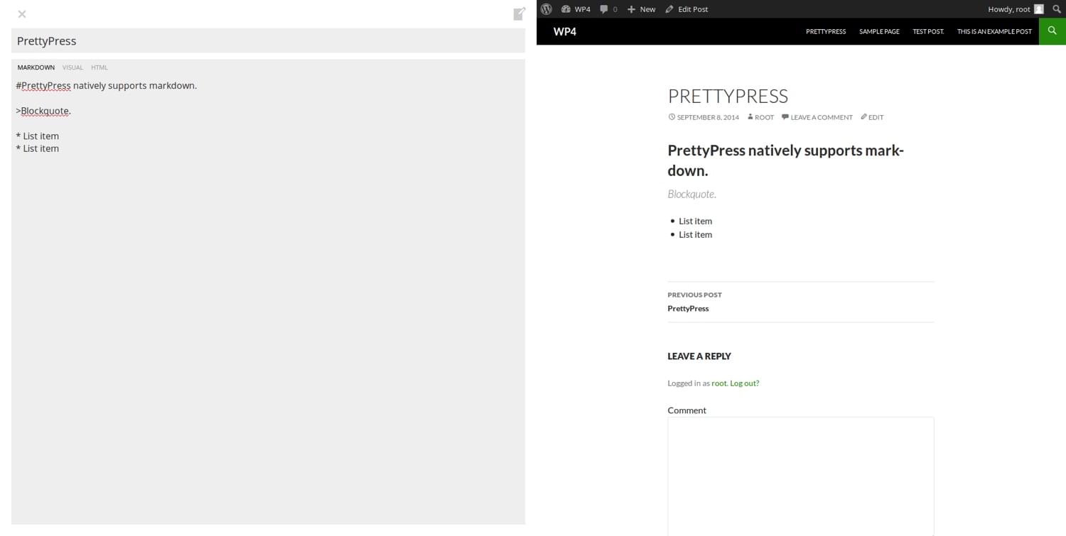 PrettyPress - Markdown in WordPress