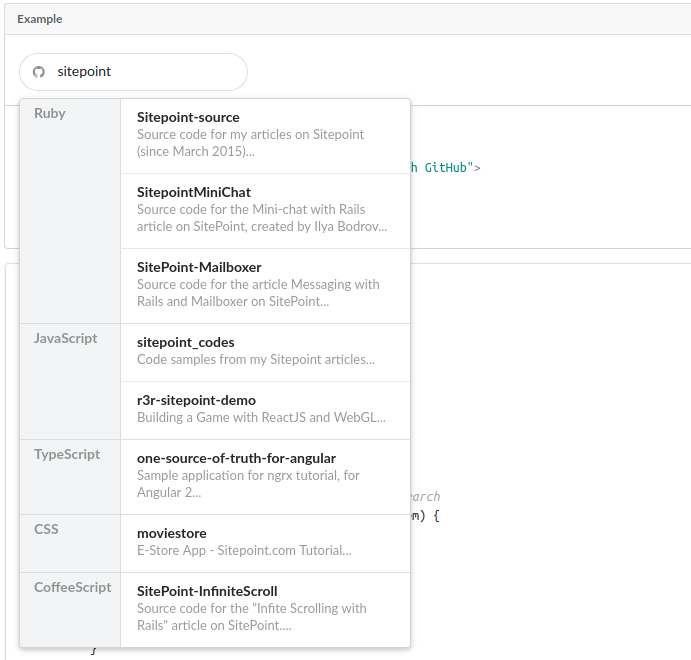 Semnatic-UI Search Grouping Search