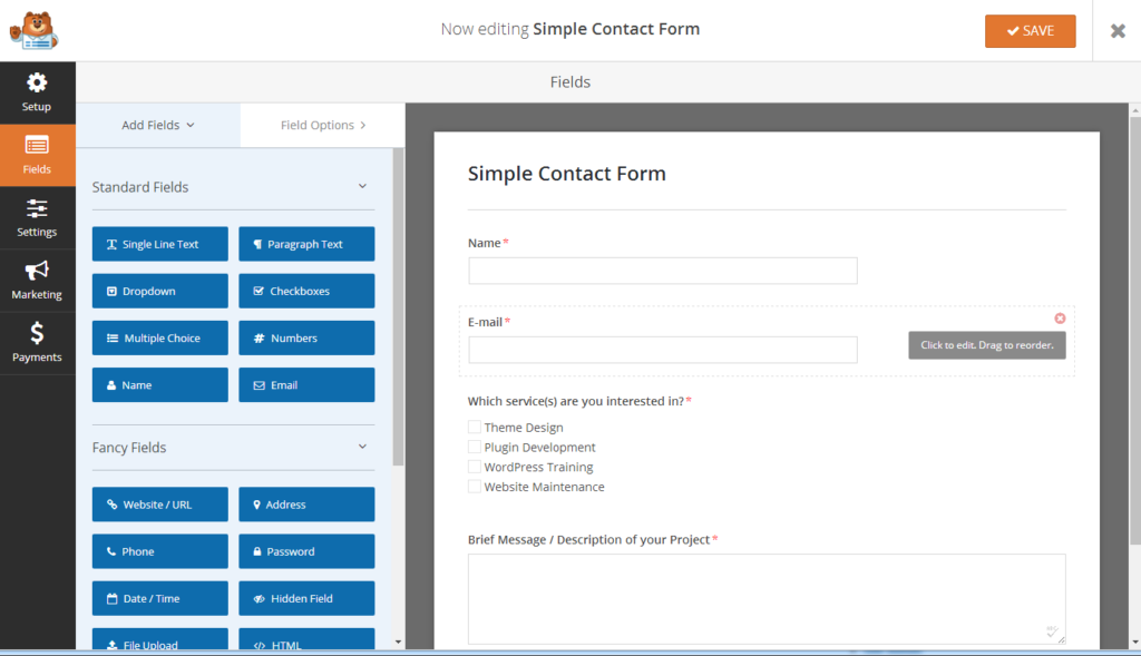 Contact form plugin