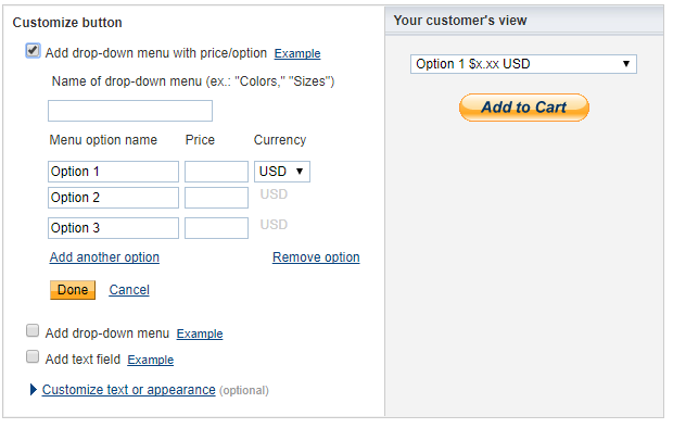 PayPal Button Dropdown