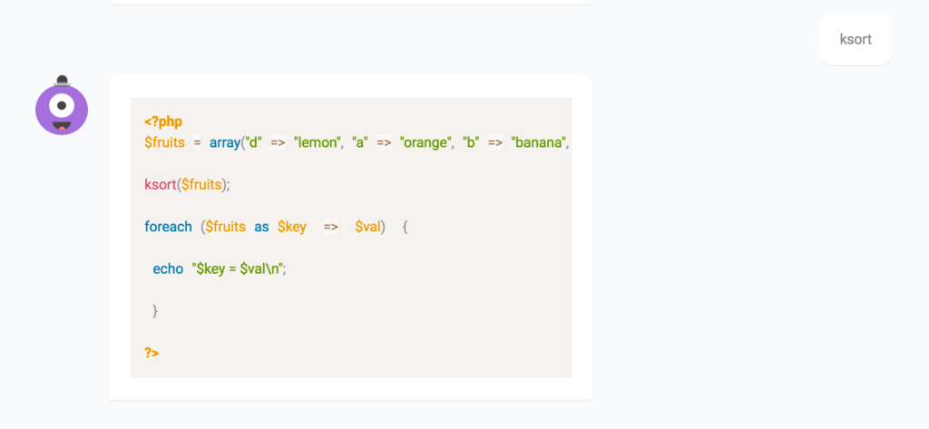 PHPBot's reply to <code/>ksort input