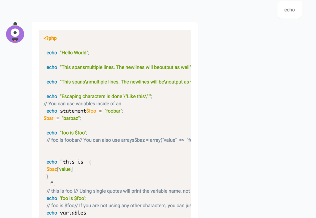 PHPBot's reply to <code/>echo