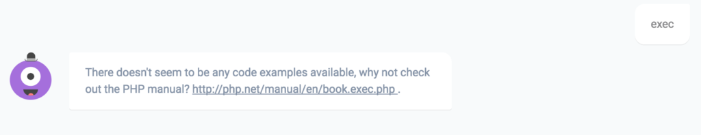 PHPBot's response to exec