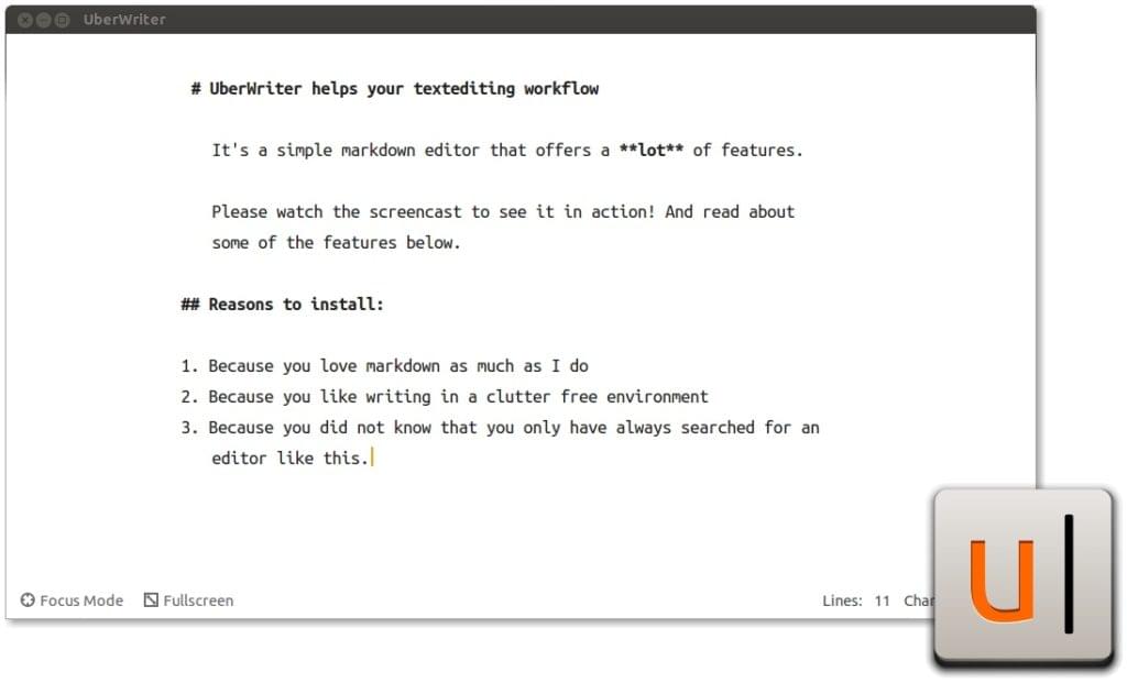 UberWriter Markdown editor screenshot