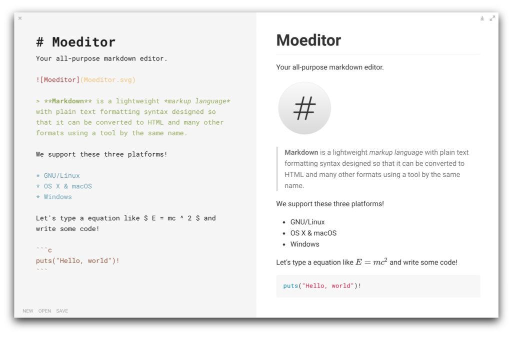 moeditor Markdown editor screenshot