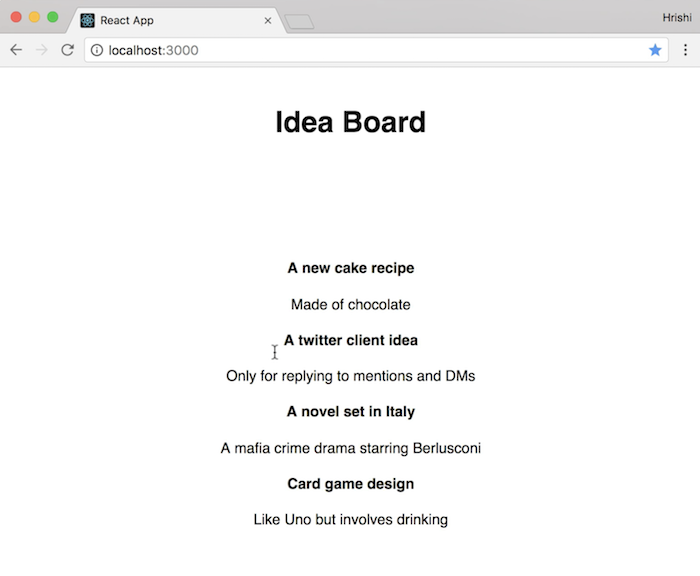 List of ideas displayed by component