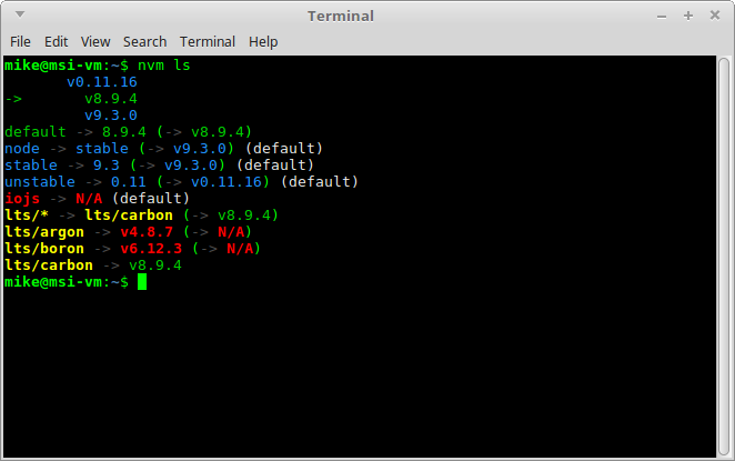 nvm list ruby versions