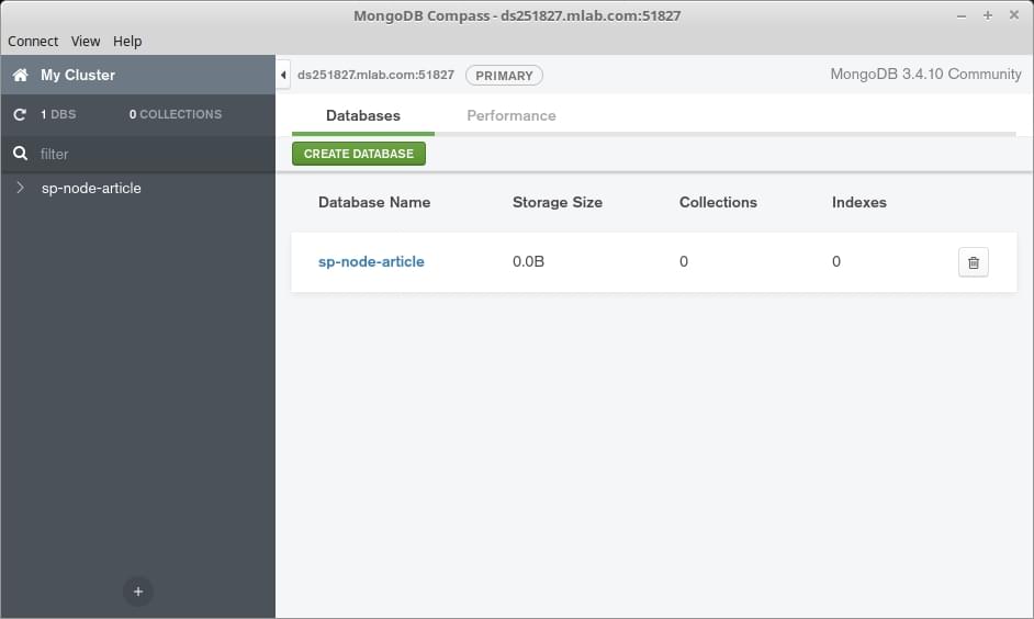 MongoDB Compass connected to mLabs