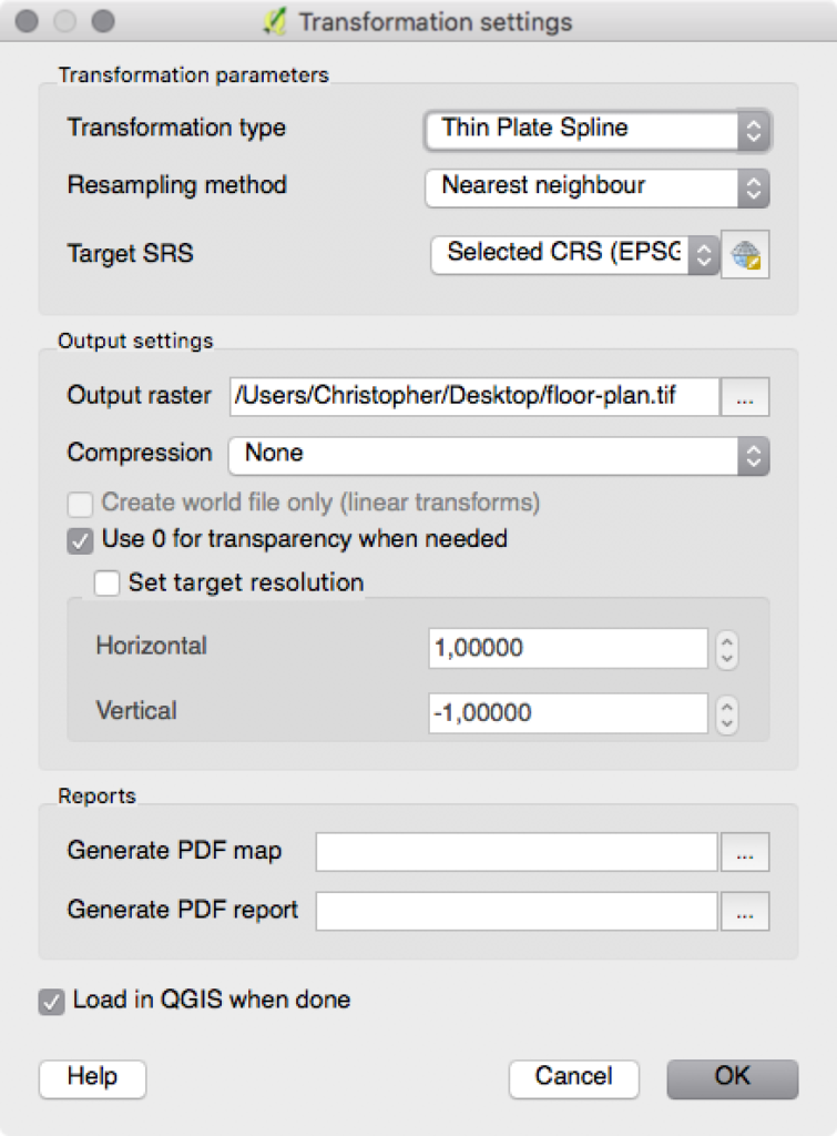 The transformation settings