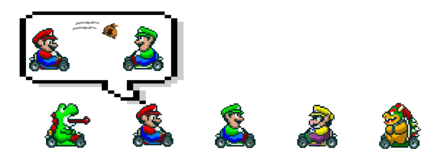 Mario sending money to Luigi and yelling it out