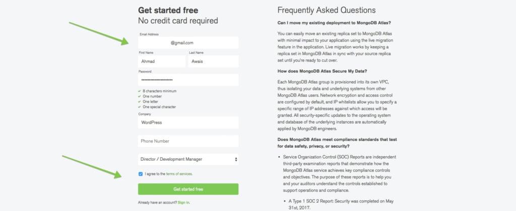 Mongodb Atlas Signup