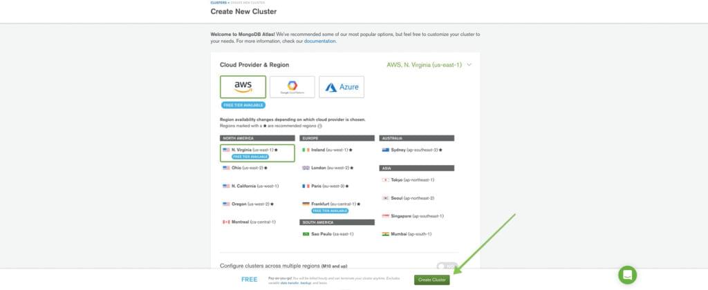 Mongodb Atlas Create Cluster