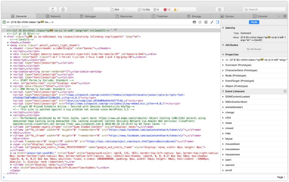 Safari 11 developer tools