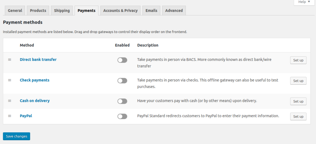 WooCommerce payment settings