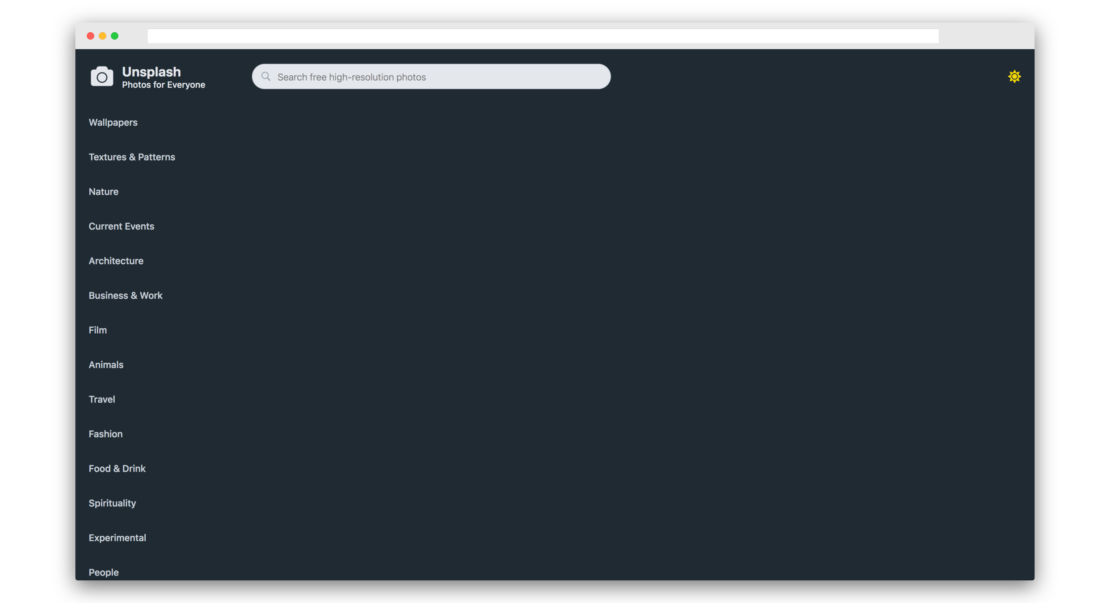 Categories List on Dark Theme