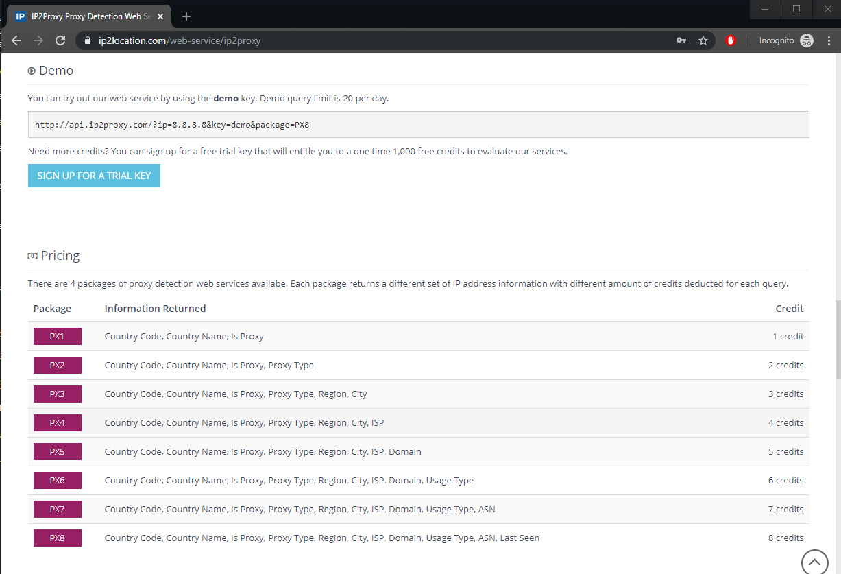 ip2proxy trial key packages