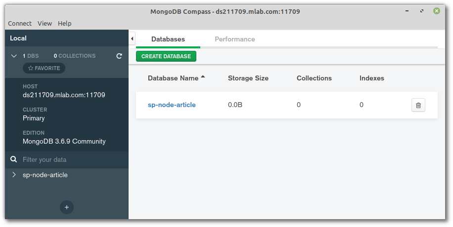 mongodb compass create local database