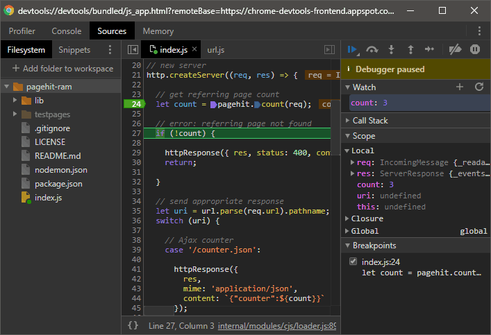 Chrome DevTools breakpoint