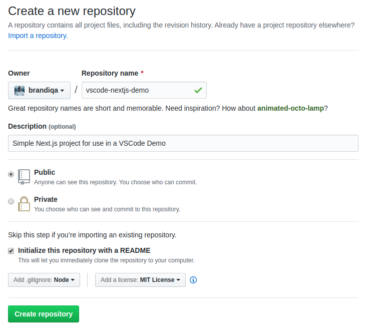 GitHub create project